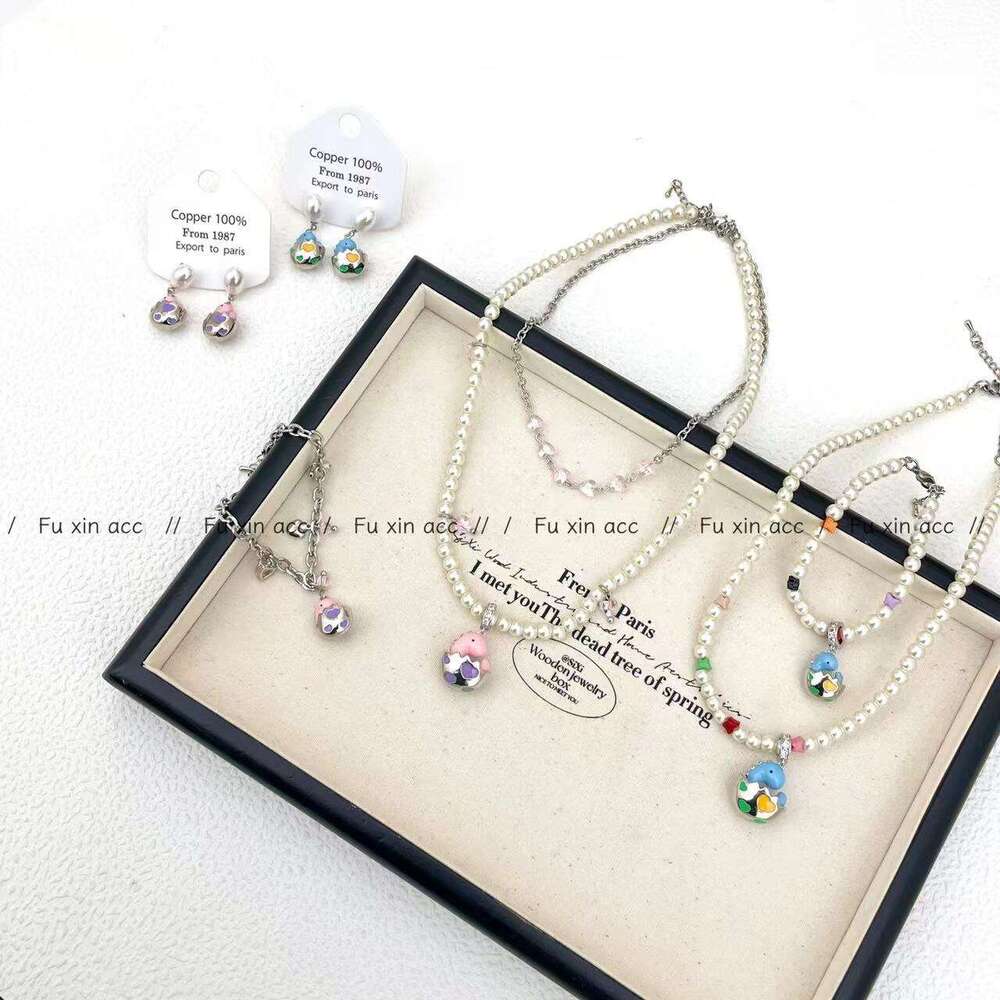 Girlish Pink Shell-Breaking Dragon Egg Necklace Petite Exquisite Pearl Earrings Women's Unique Design Cute Versatile Bracelet e87