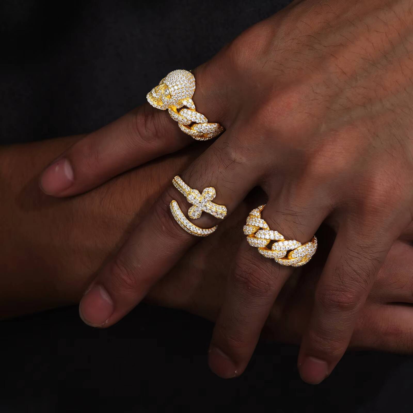 Wholesale Bling Hip Hop Jewelry 9mm Gold Plated 925 Sterling Silver VVS Moissanite Diamond Iced Out Cuban Band Ring for Men