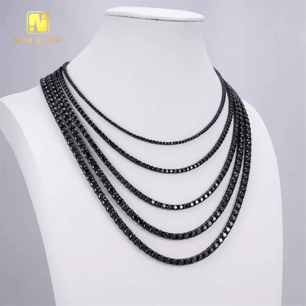 In Stock Factory Price 925 Sterling Silver Hip Hop Jewelry Bracelet Necklace Iced Out Black VVS Moissanite Diamond Tennis Chain
