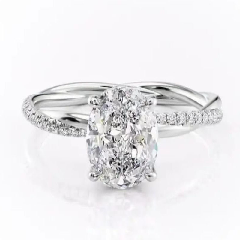 MT D VVS Oval-cut Moissanite Stone Elegant Twisted Shoulder 18K Solid Gold Ring for Women 925 Silvery Weeding Ring Jewelry Gift