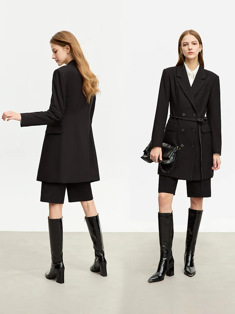 AMII Minimalist Blazer for Women Autumn Long Simple Basics Jacket with Waist Rope Slim Fit Blazers12343036 w250729