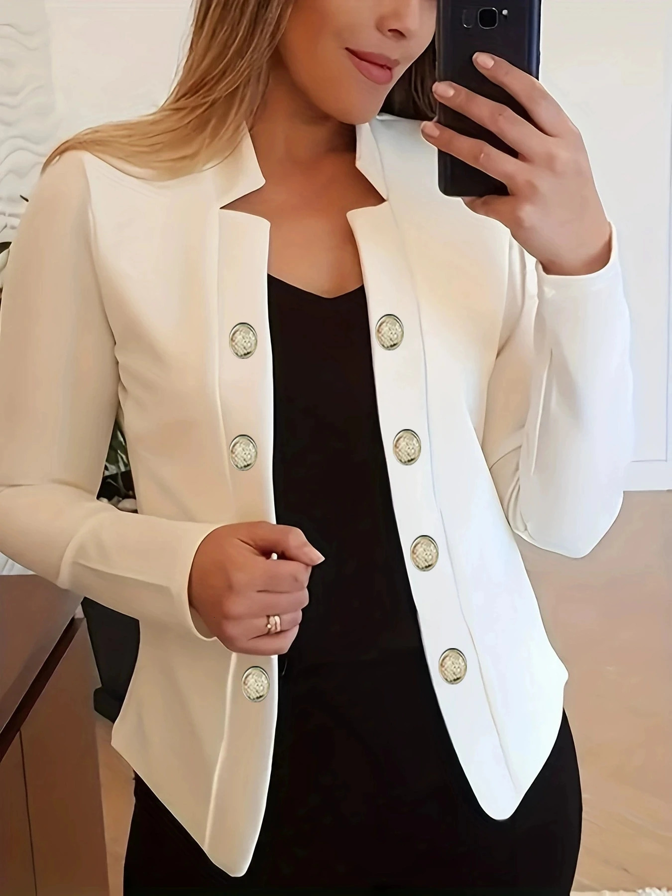 Women Blazer Jacket Casual Solid Long Sleeve Open Front Notched Suit Cardigan Womens Blazers Jackets 250731