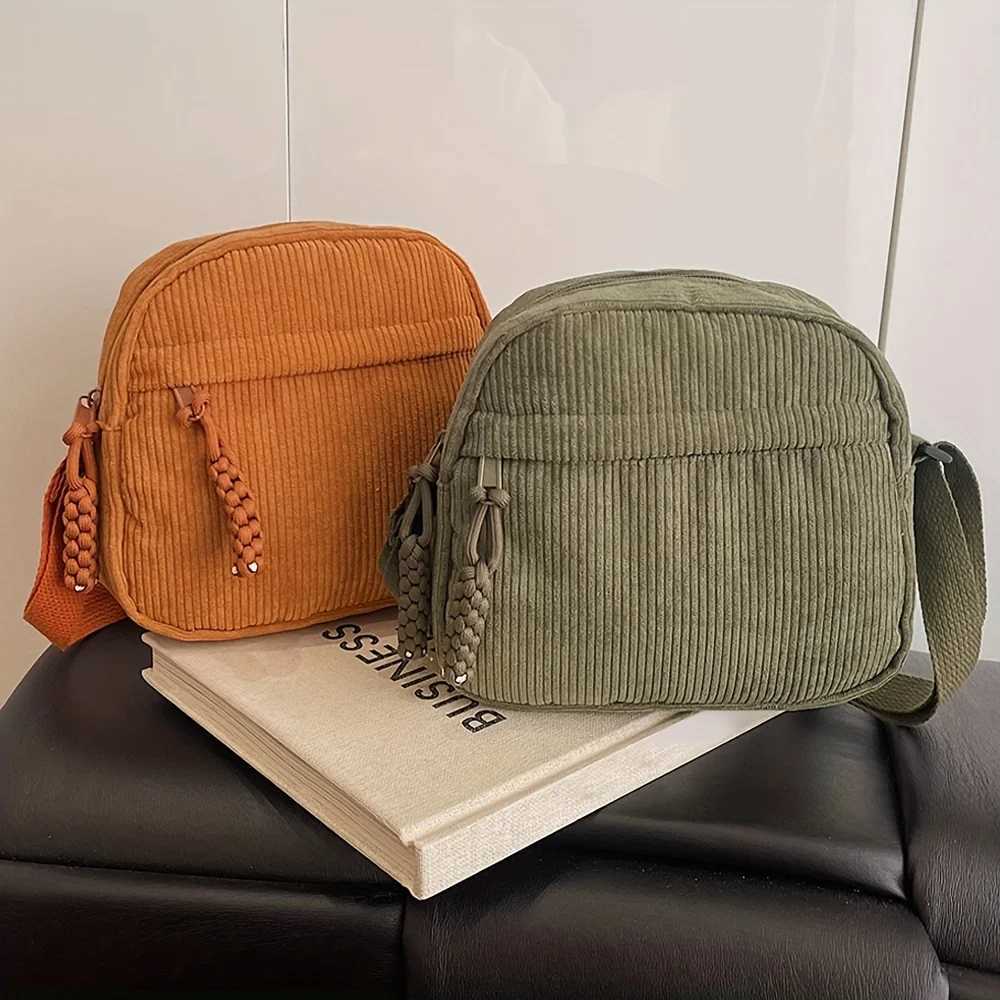 Vintage and Versatile Harajuku Corduroy Shoulder Bag Japanese Casual Corduroy Phone Bag Commuting Key Bag Y250730