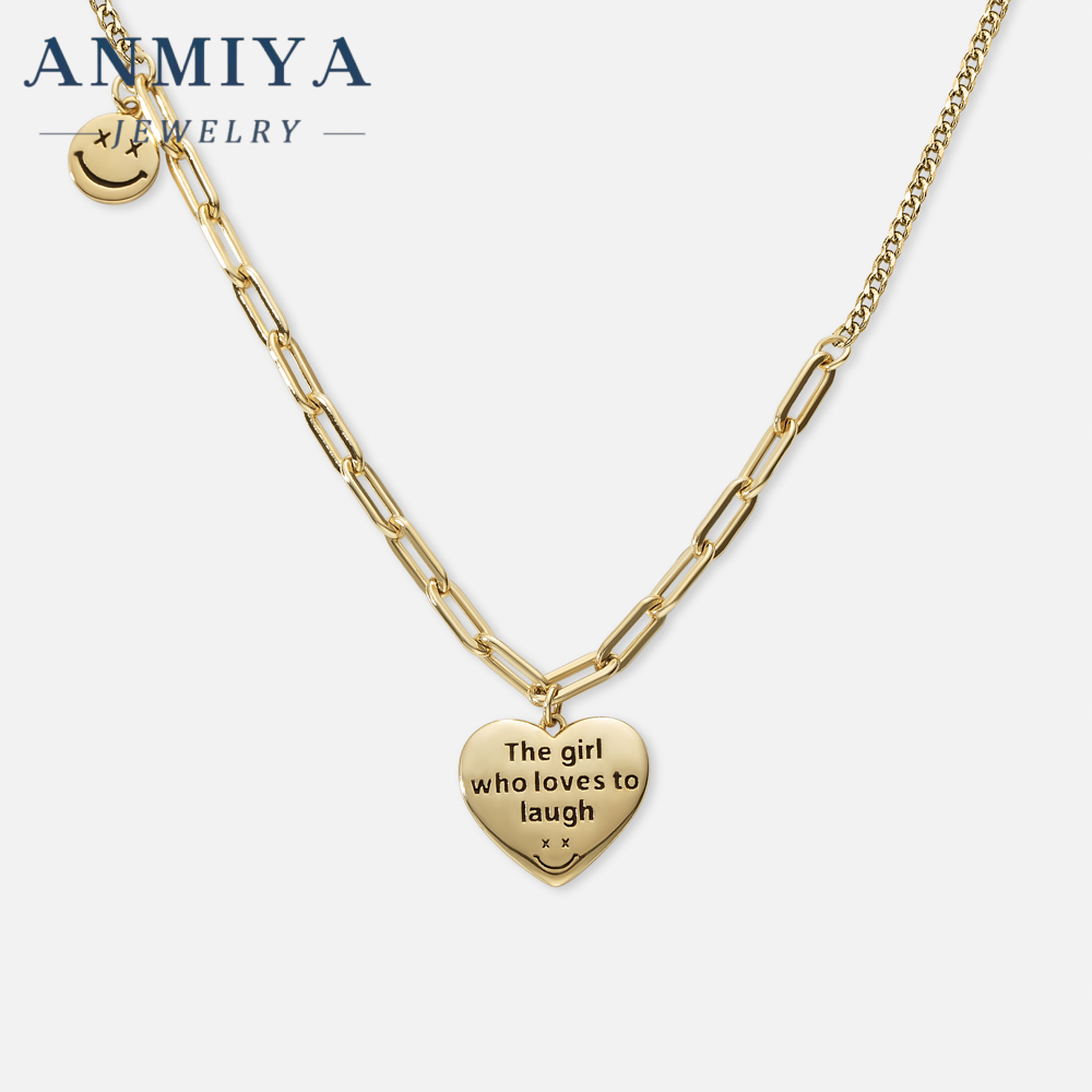 Hot Sale 925 Sliver Necklace 18k Gold with Zircon Smile Heart Necklace Spiritual Gift Necklace for Girl
