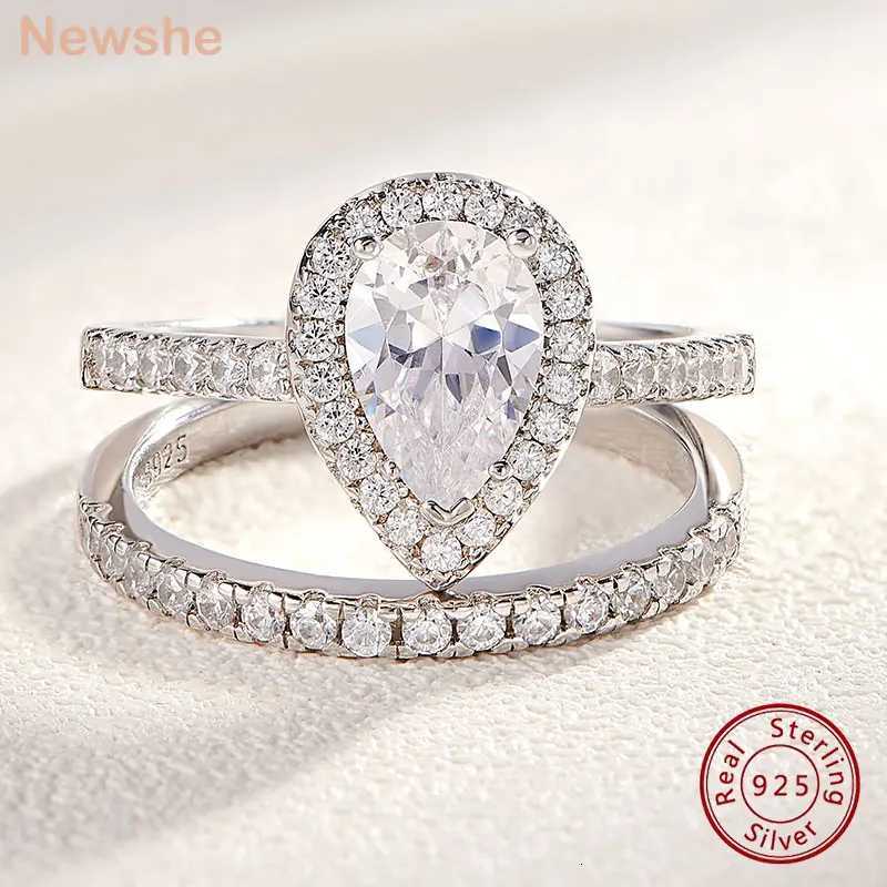 2 Pieces Tear Drop Shape Engagement Ring Wedding Band for Women 925 Silver Bridal Jewelry High Grade Cubic Zirconia y250730