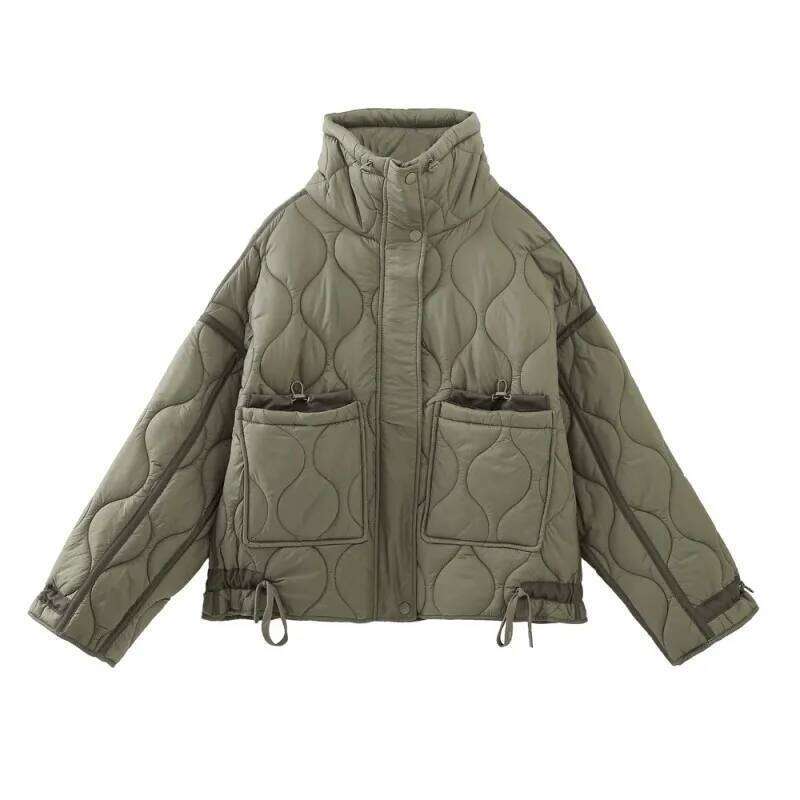 Standing Collar Dia Grid Cotton Women's Autumn And Winter New Fashion Design Sense Pocket Thick Short Jacket 250728