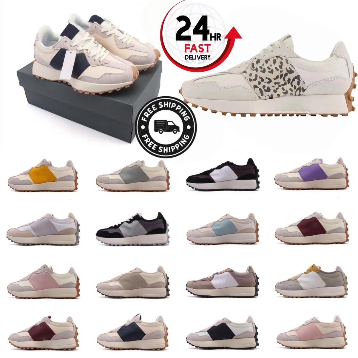 NEW Designer shoes 327 New Running men women shoes Designer Casual Shoes Classic Grey White Black Mens Womens Trainers Outdoor sports Sneakers size 36-45