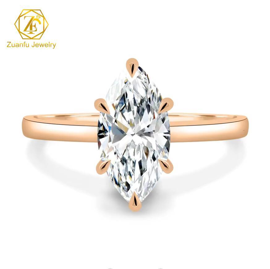 Fine Jewelry Rings 925 Sterling Silver 9K 14K 18K Real Gold Engagement Wedding Marquise Cut 2CT Moissanite Diamond Ring