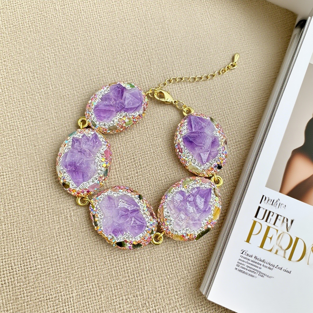 Luxury 3 in 1 Rough Natural Amethyst Crystal Set for Women Personalized Raw Stone Necklace Earrings Rings Quartz Jewelry Party Gifts