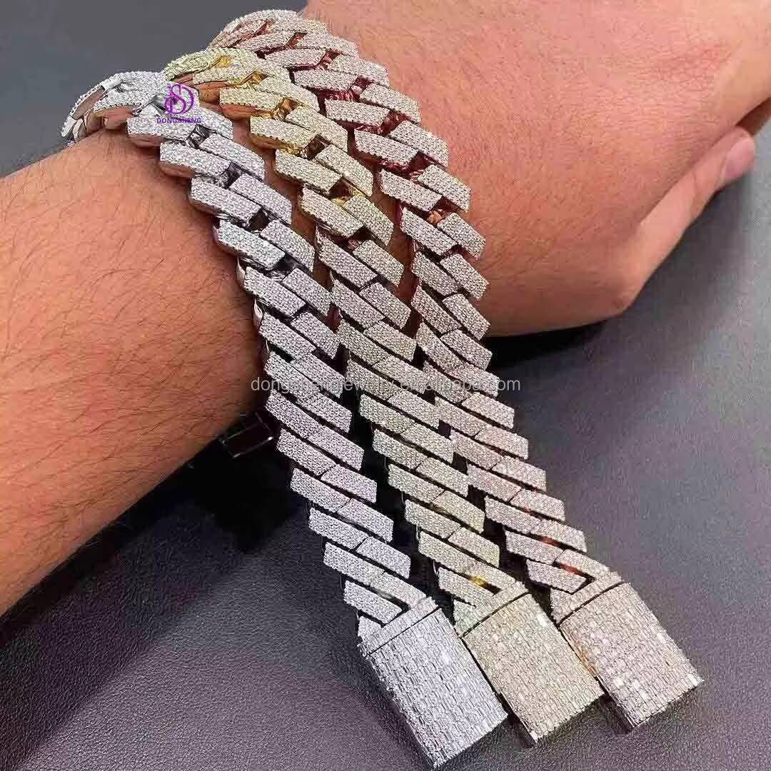 Hip Hop Cuban Link Chain 14mm 15mm Ice Out Vvs Diamond Moissanite Fine Jewelry Necklaces Custom 925 Sterling Silver Customize D2