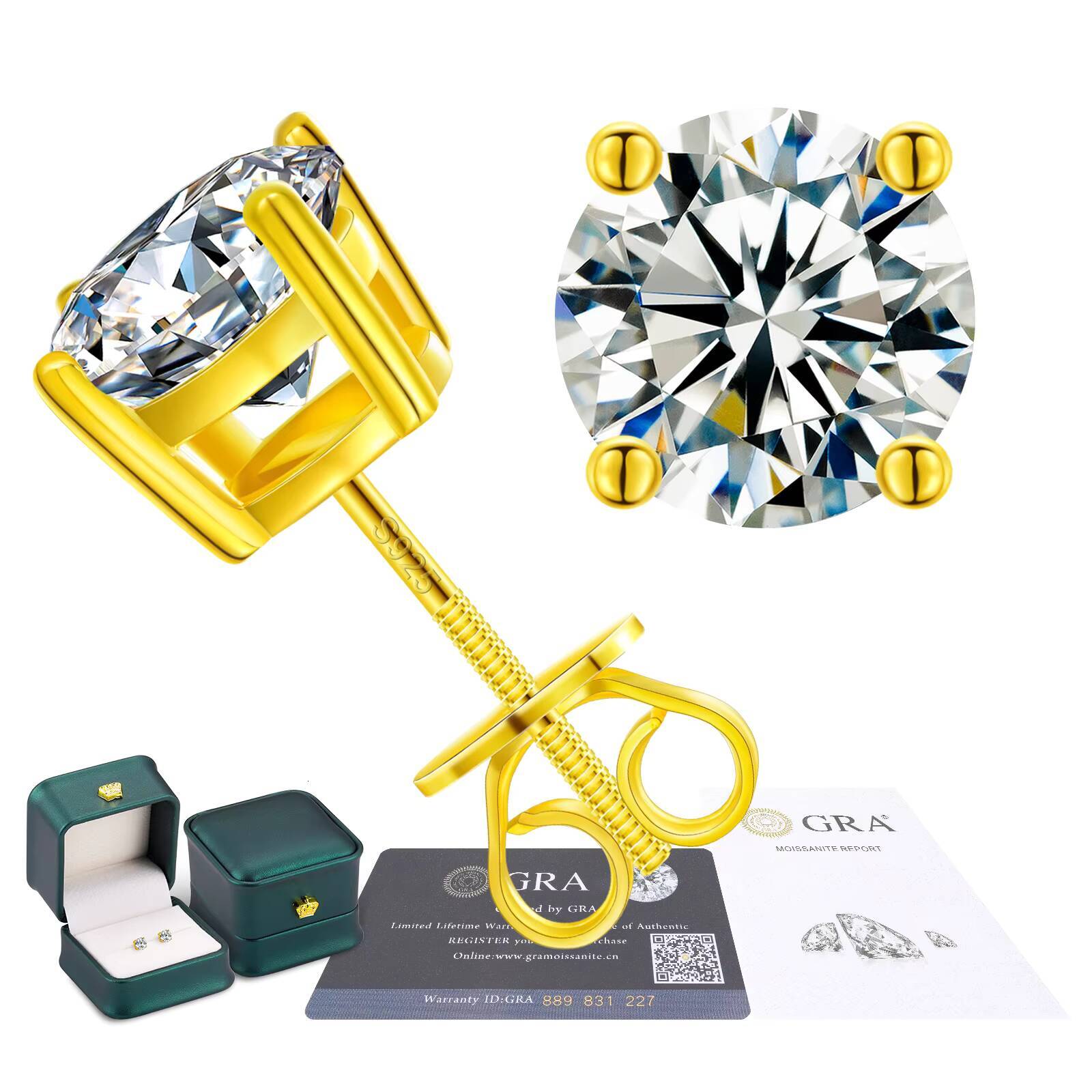 Local US Stock Real 14K 18K Gold Plated 925 Sterling Silver Synthetic VVS Moissanite Diamond Stud Earrings for Men Women