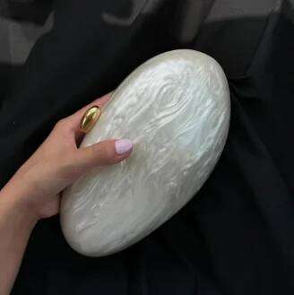 Egg Shell Clutch Bag Acrylic women wedding evening party cute ivory pearl color purse handbag summer new 2024