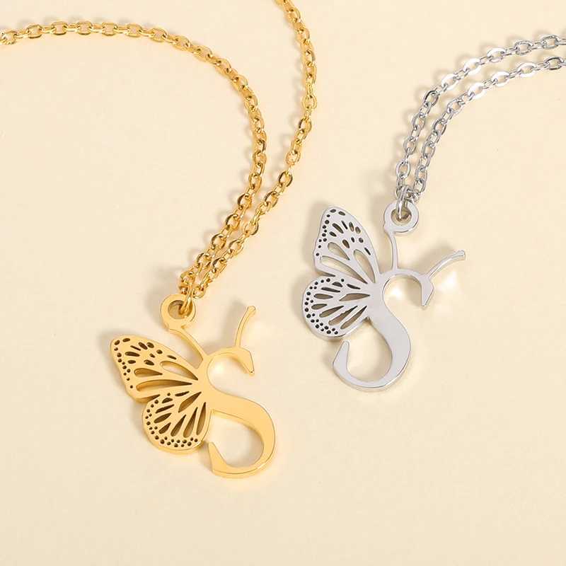 AZ Initial Letter Collar Butterfly Necklace For Women Butterfly Jewelry Stainless Steel Alphabet Choker Necklace Female Gift Z250731 Z250910