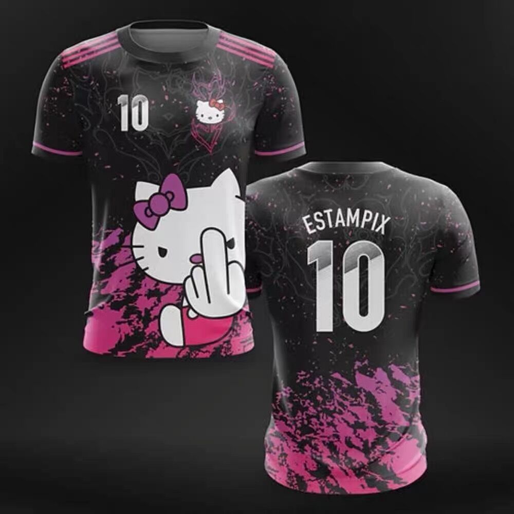 Sanrio Hello Kitty 3D Print Sport Quick Dry Breathable T-shirt Harajuku Adult Baby Soccer Jersey Parent-child Suit Boy Girl Short Sleeve w250621