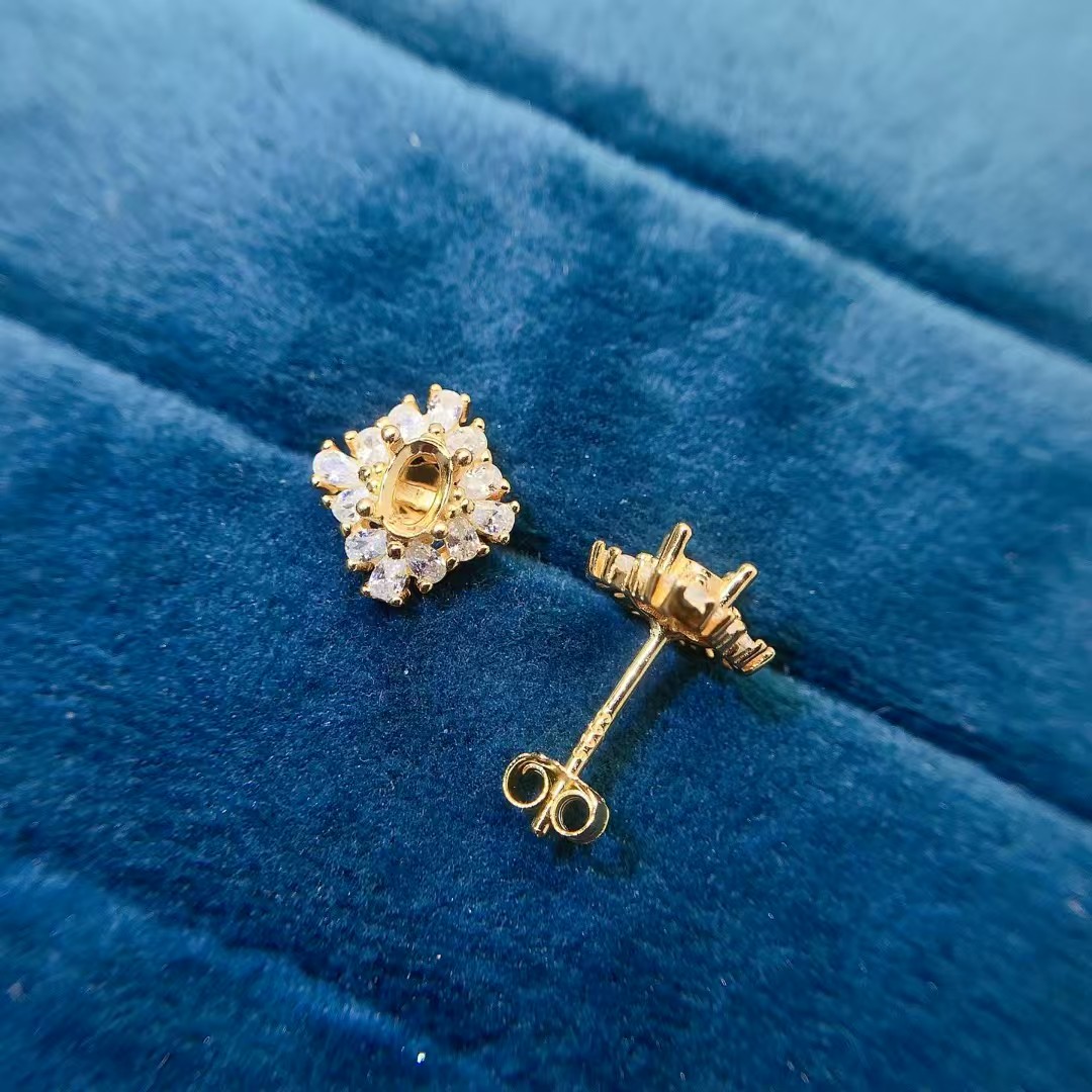 Dazzling 925 silver gemstone earrings setting allergy free 18K gold plated silver stud earrings setting for jewelry DIY