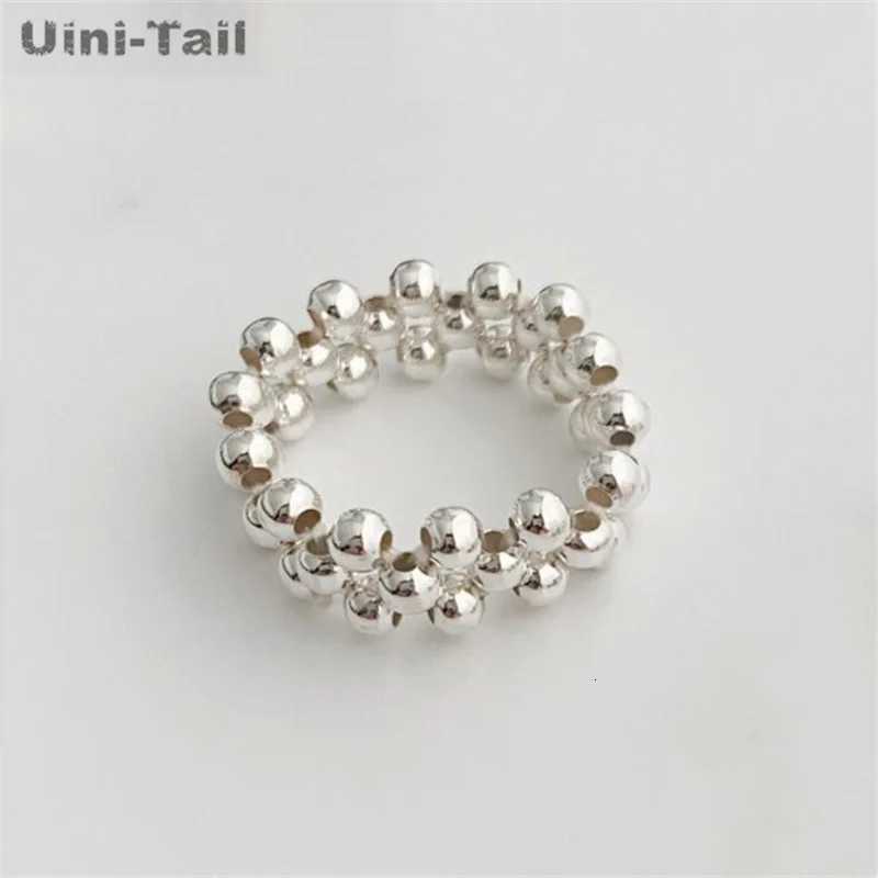 925 Tibetan Silver Small Round Bead Open Ring Temperament Personality Trendy Flow Feeling Cold Wind JK072 y250730