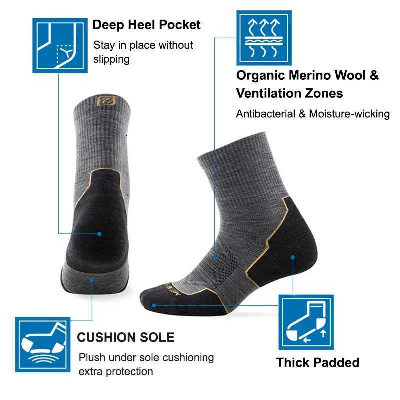 ZEALWOOD Marathon Running Socks Mens Womens Outdoor Merino Wool Sports Compression Socks Breathable Cushion Cycling 1/3 Pairs Z250731