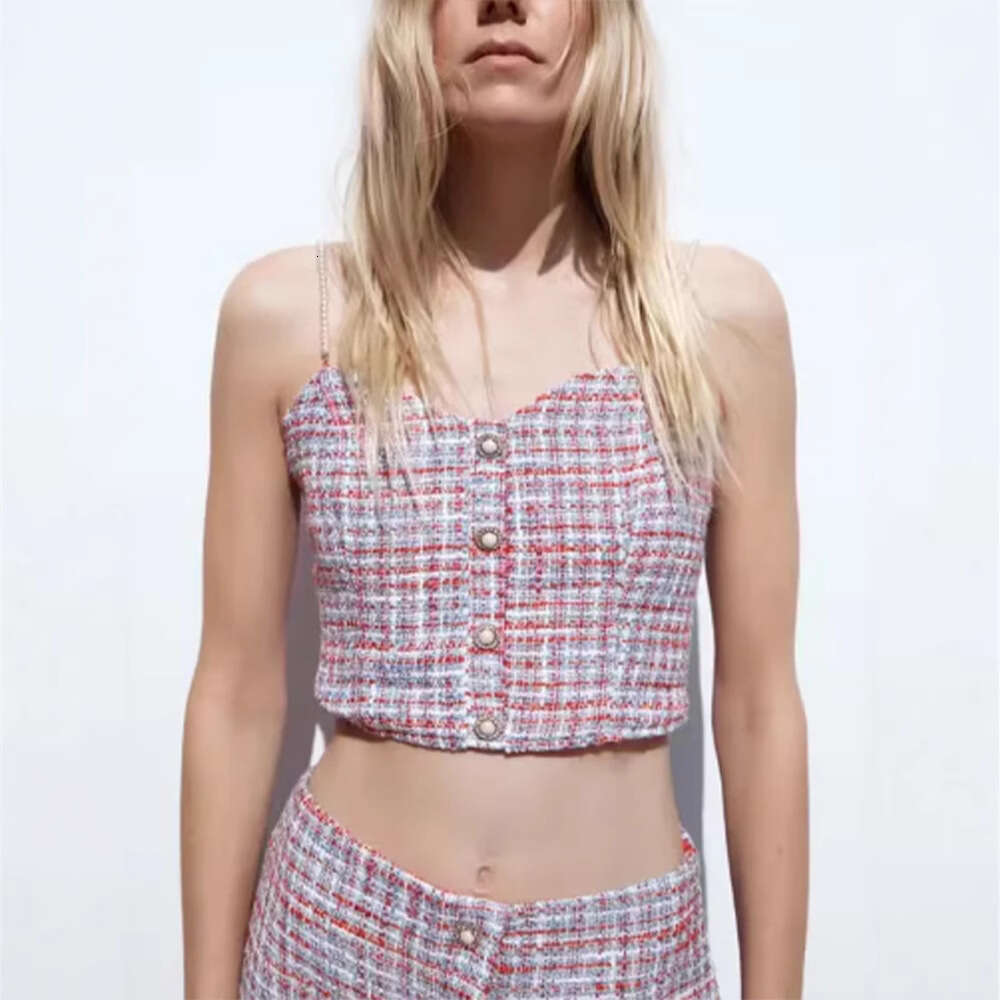 Spicy Girl French Style Sexy Plaid Camisole Top and Skirt Set for Women 2025 Summer New