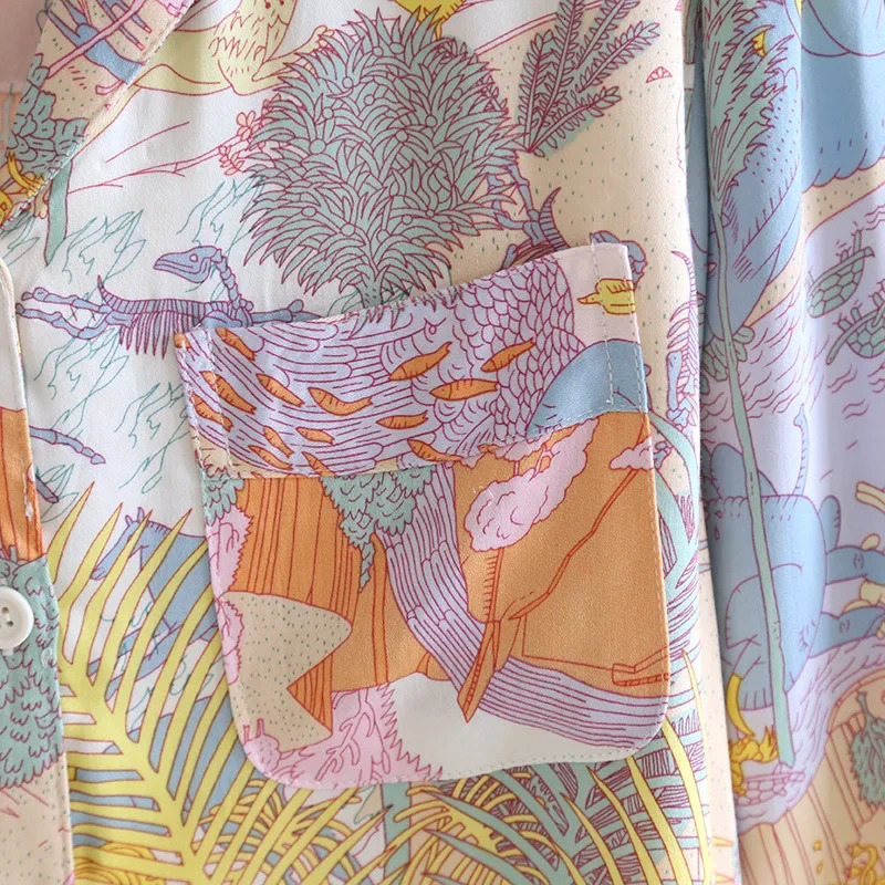 Printed Long Sleeved Pants Home Clothing Set for Womens Spring and Summer est Cotton Pajamas Smooth Drape Feeling 250730