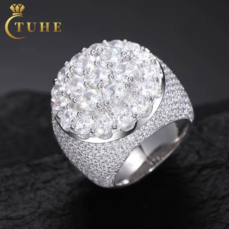 Luxury Jewelry White Gold 925 Sterling Silver Round Brilliant Cut Vvs Moissanite Diamond Men Iced Out Fine Ring Jewelry