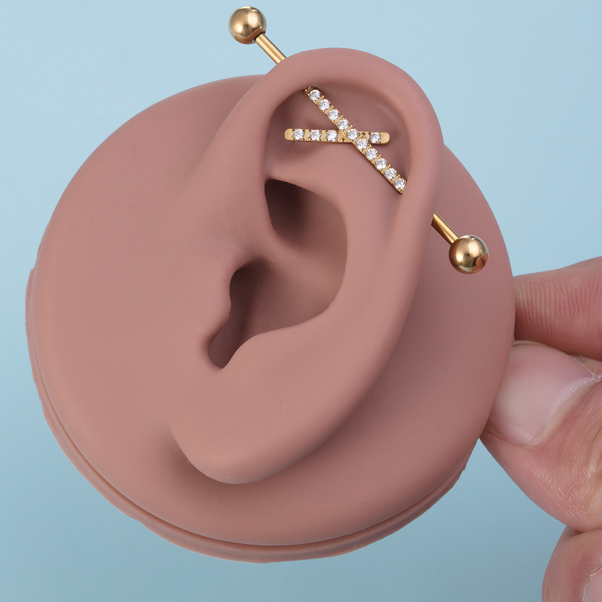 Cross inlaid zircon industrial pole ear bone nail stainless steel body puncture jewelry ear bone ring wholesale