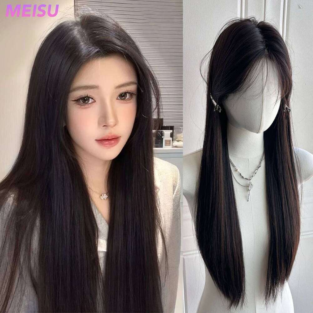 Lace Front Wigs Long Straight Fiber Synthetic Heat-Resistant Non-Glare Natural Human Hair Soft Cosplay Hairpiece For Women