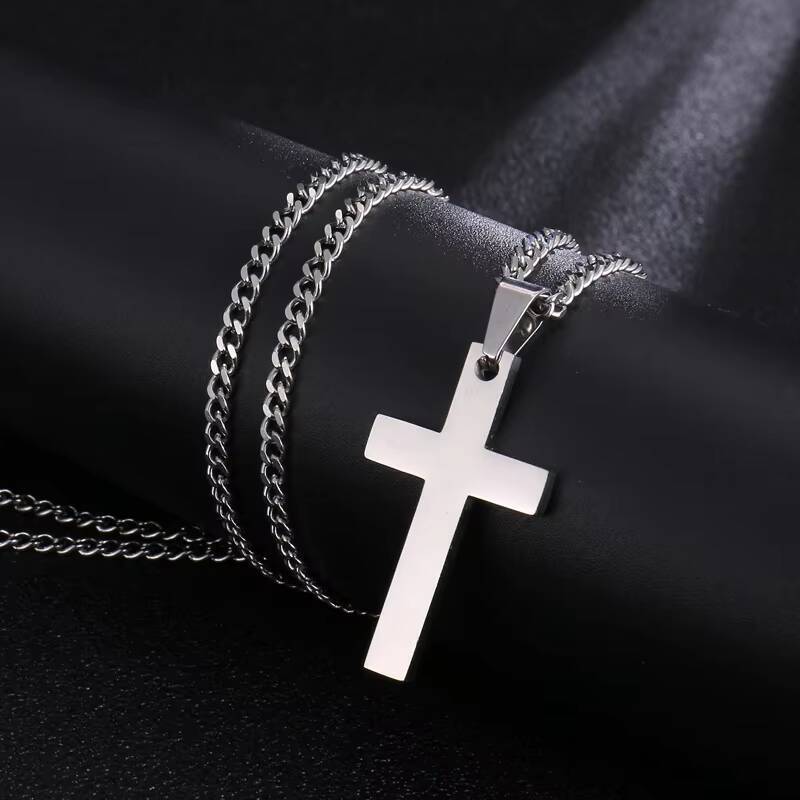 Simple Style for Men and Women Gold Black Silver Cross Necklace Pendant Stainless Steel Jewelry