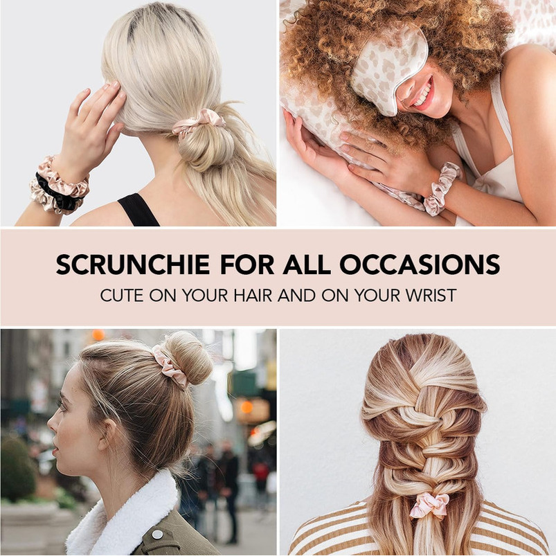 Kitsch Leopard Prints Satin Women No Crease Ties Girls, Scrunchies For All Hair Types and Textures, Perfect for Day or Night - 5 Pcs