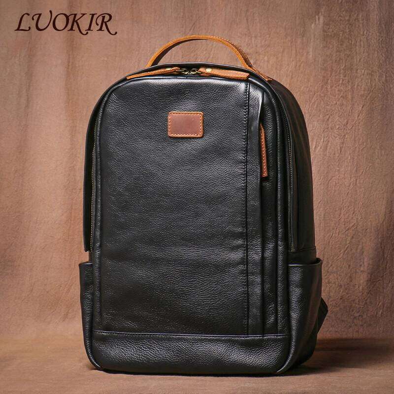 LUOKIR New Genuine Men's Crazy Horse Leather Large Capacity Laptop Bag Stylish Two-Tone Travel Backpack 250731