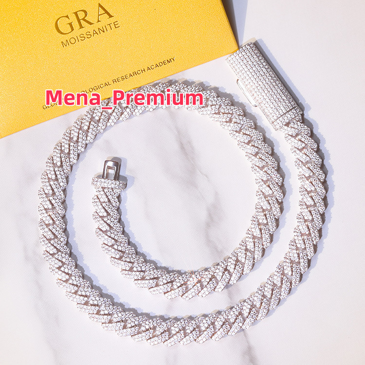 10mm 2Rows S925 Sterling Moissanite Diamond Hiphop Jewelry Cuban Link Chains