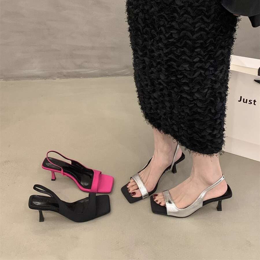 Niche High Heel Black French Open Toe Sandals Fairy 2025 New Summer designer shoes Elegant Dress Roman Shoes
