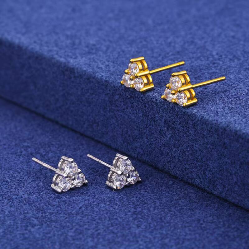 Factory 925 Sterling Silver Three Diamond Triangles Stud Earring High Quality Moissanite Geometric Ear Wholesale Bulk