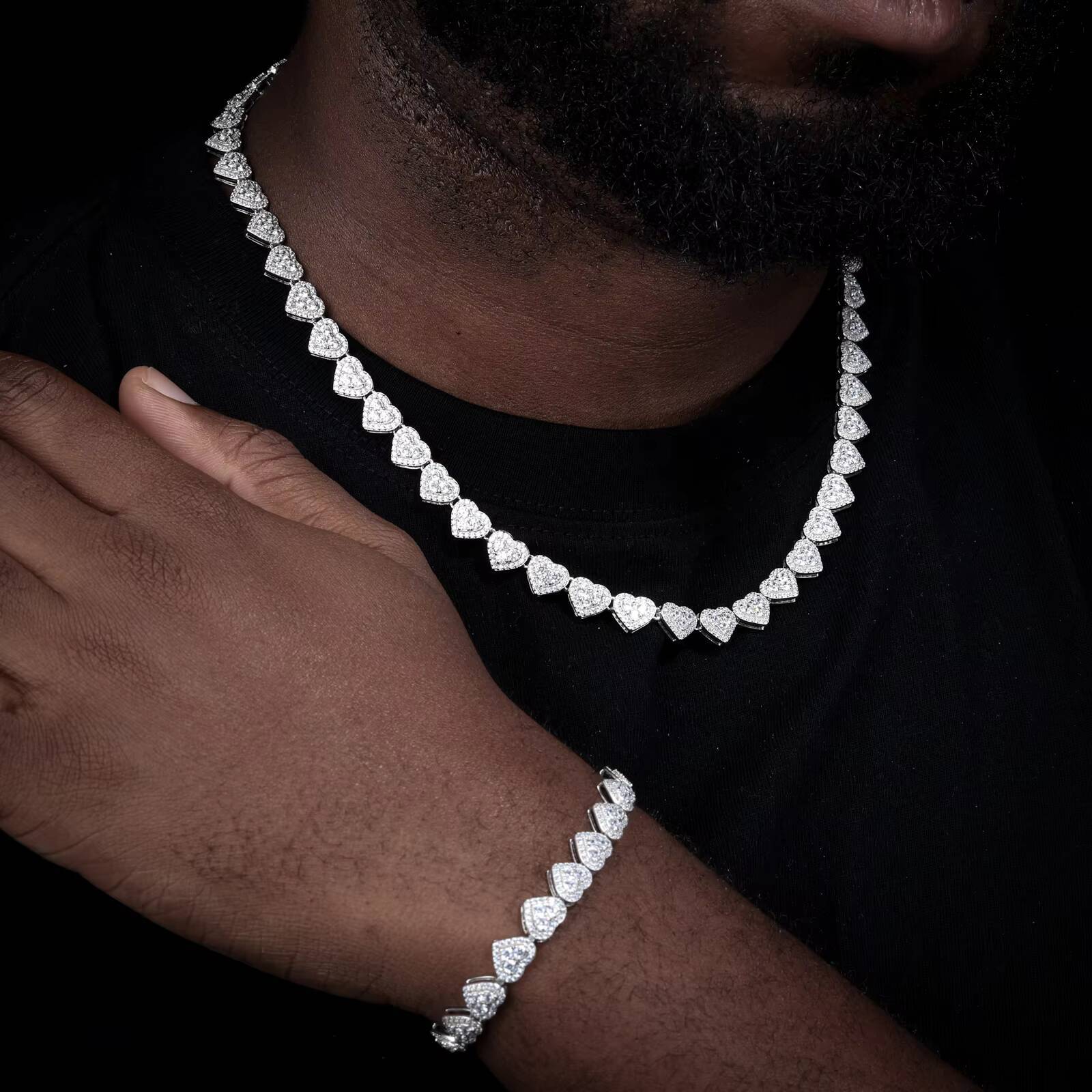 Luxury Party Jewelry 8MM Gold Plated 925 Sterling Silver VVS Moissanite Diamond Valentine Gifts Heart Tennis Chain Necklace