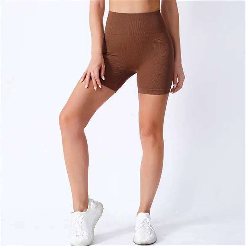 High-waisted Yoga Pant For Women, Designed To Lift Shape, Tight-fitting With Solid Color And Ribbed Texture, Sports Shorts