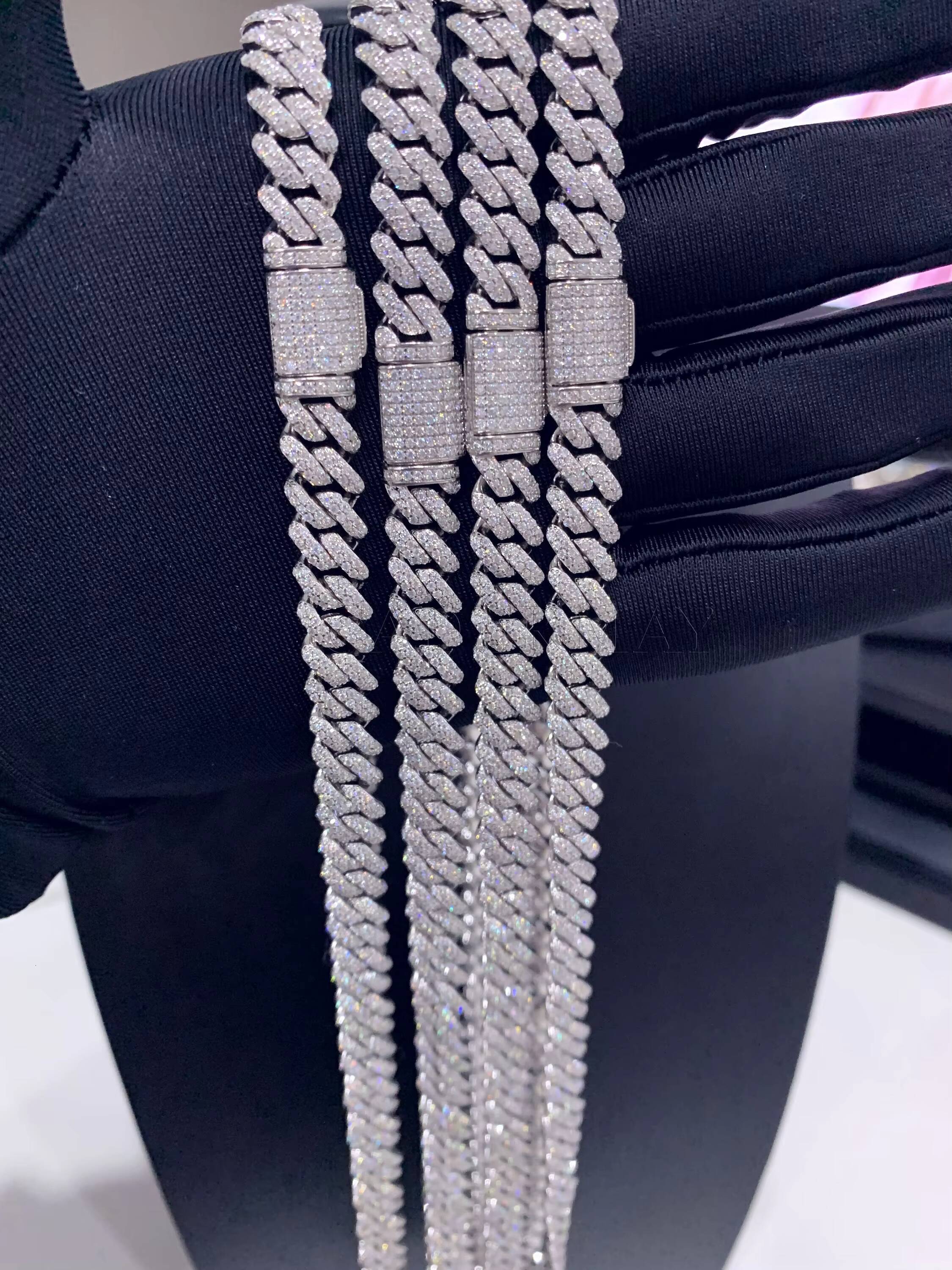 Hip Hop Jewelry in Stock 8mm 10mm 12mm 14mm 16mm 20mm Iced Out 2 Rows Miami Cuban Necklace 925Sliver Moissanite Cuban Link Chain