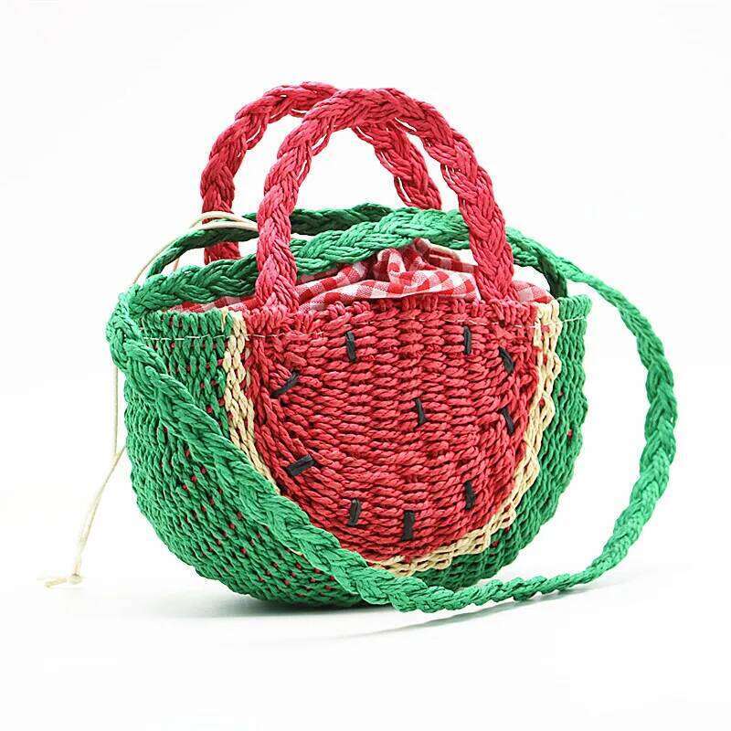 New Watermelon Straw Women Shoulder Bags Designer Fashion Bohemia Female Crossbody Bag Handmade Children's Fruit Handbag