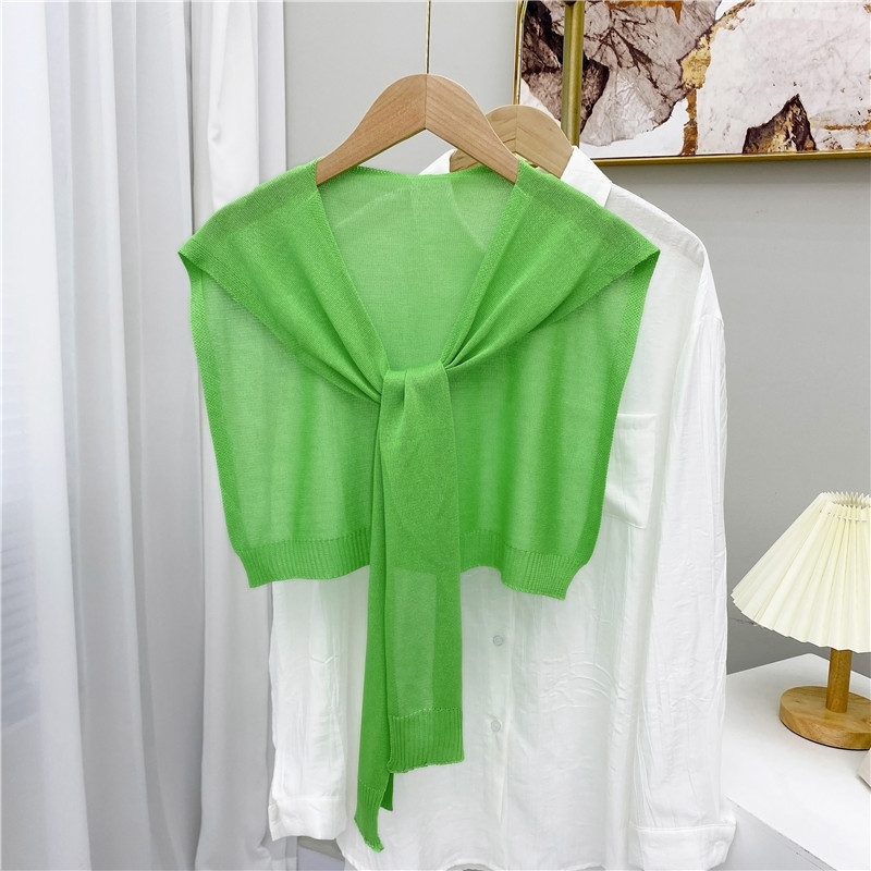 K1537 2024 Ice Silk Thin Breathable Comfort Shawl Fashionable Versatile Solid Color Sunscreen Shoulder Pad Air Conditioning Knitted Shawl