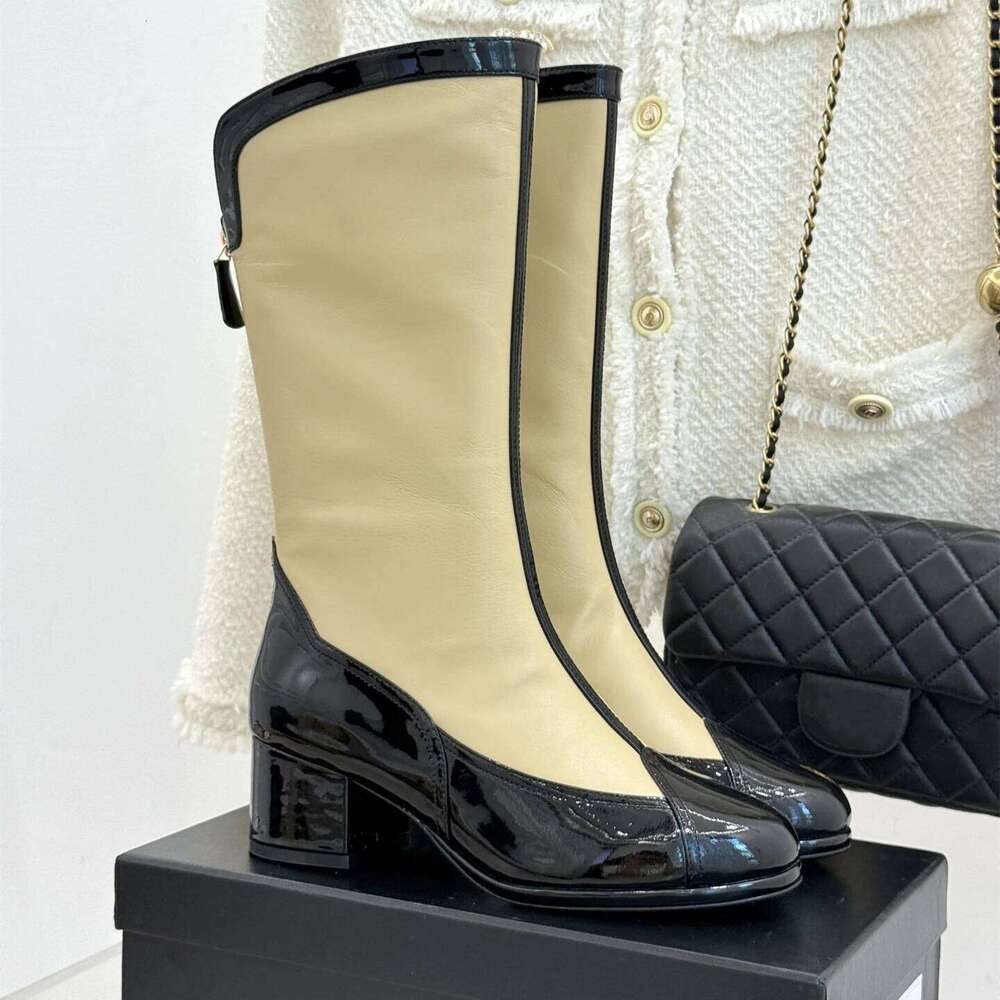 Women Size35-41 Genuine Leather Med Heels Natural Cow Suede Mid Calf Boots Zipper Designer Shoes Zapatillas De Mujer 5ef