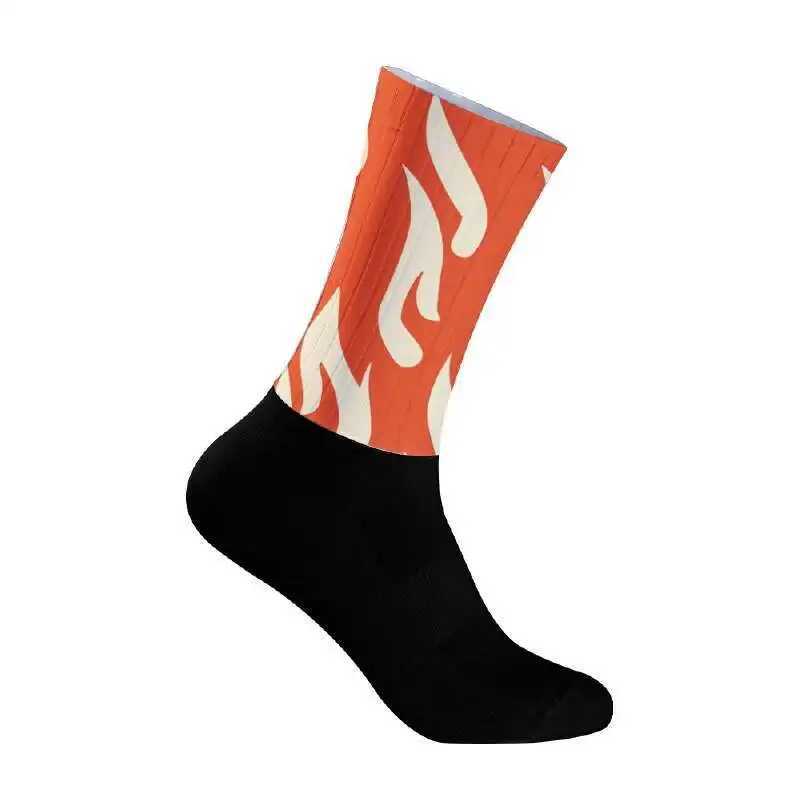 Orange Flame Pattern Sports Socks Cycling Socks Sports Road Bike Socks Z250731