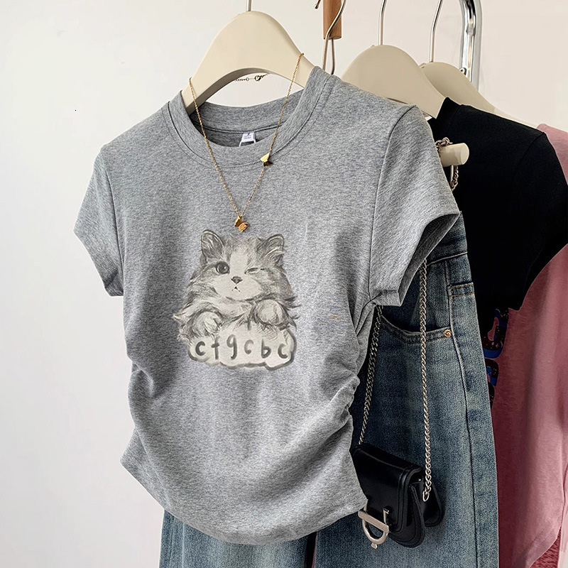 2025 pure cotton black shoulder short sleeved women's T-shirt summer new design sense Niche slim fit short top new designer T-shirt