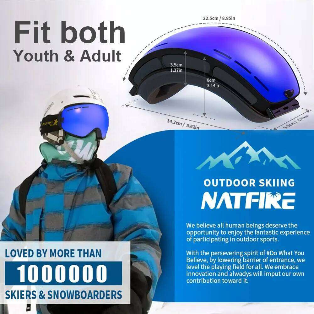 NATFIRE Ski Double Layers Anti-Fog Uv400 Snowboard Snow Goggles Snowmobile Glasses Eyewear Outdoor Sport Skiing Googles