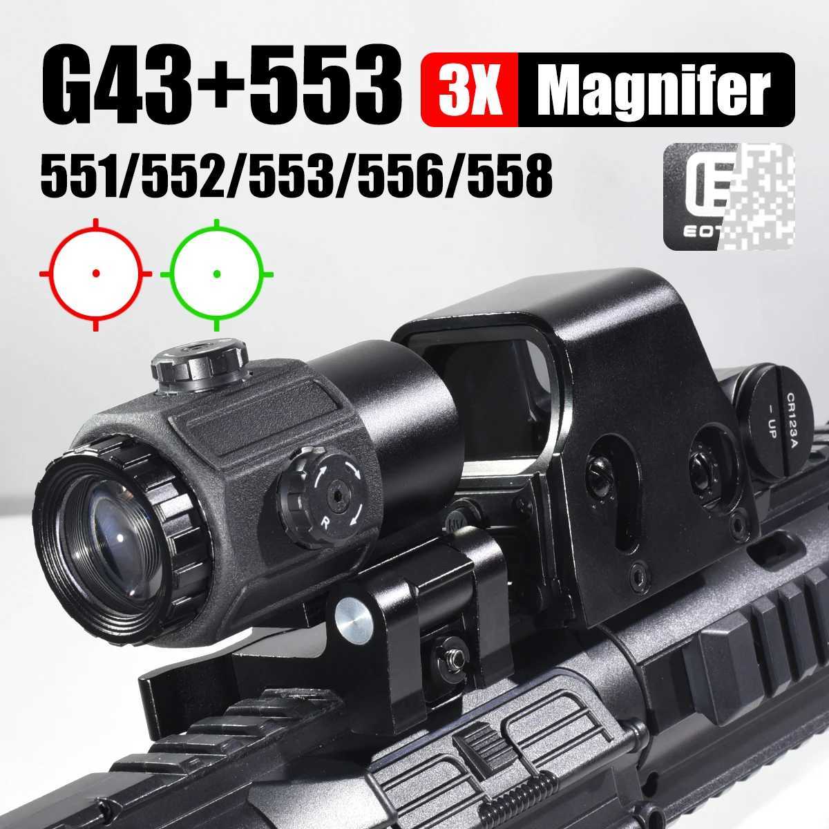 558 G43 3X Magnifier Tactical Combo Sight 551 552 553 Holographic Red Dot Sight Airsoft Hunting Rifle Scope W/20mm Rail R250730