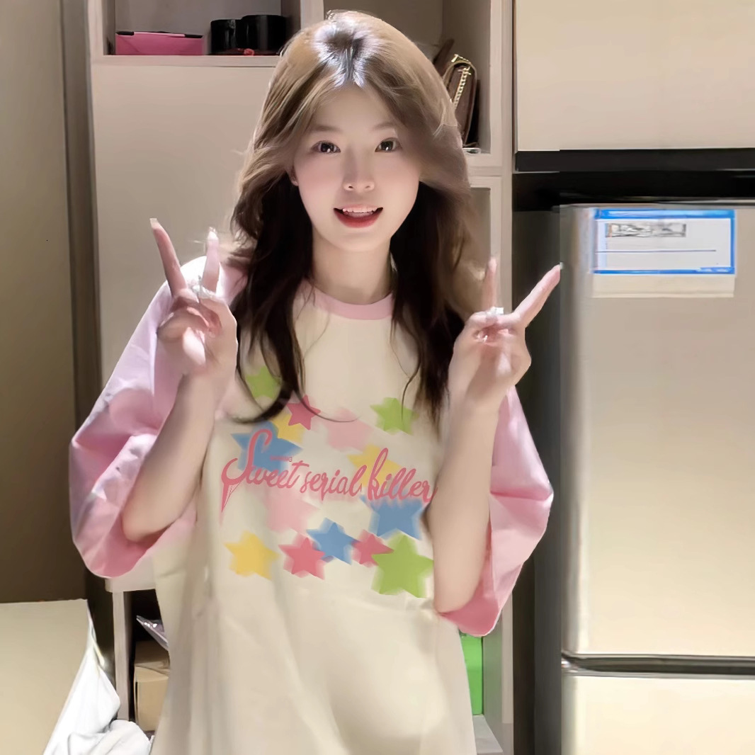 2025 set short sleeved women's T-shirt summer new hot style loose half sleeved high school and high school students new designer T-shirt