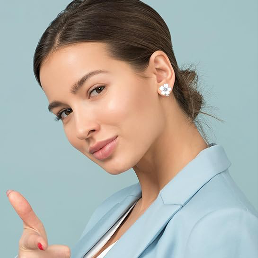 10Pairs Clip on Stud Earrings Non Pierced Teardrop Round Square CZ Pearl Twist Knot Flower Heart Star Rainbow Cat Opal Clip on Earrings for Women Silv