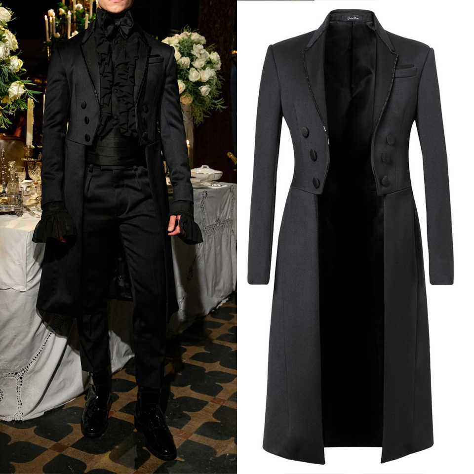 Men Long Coat Tailcoat Double Breasted Trim Fit Overcoat Lapel Warm Coat Business Occasions Customized