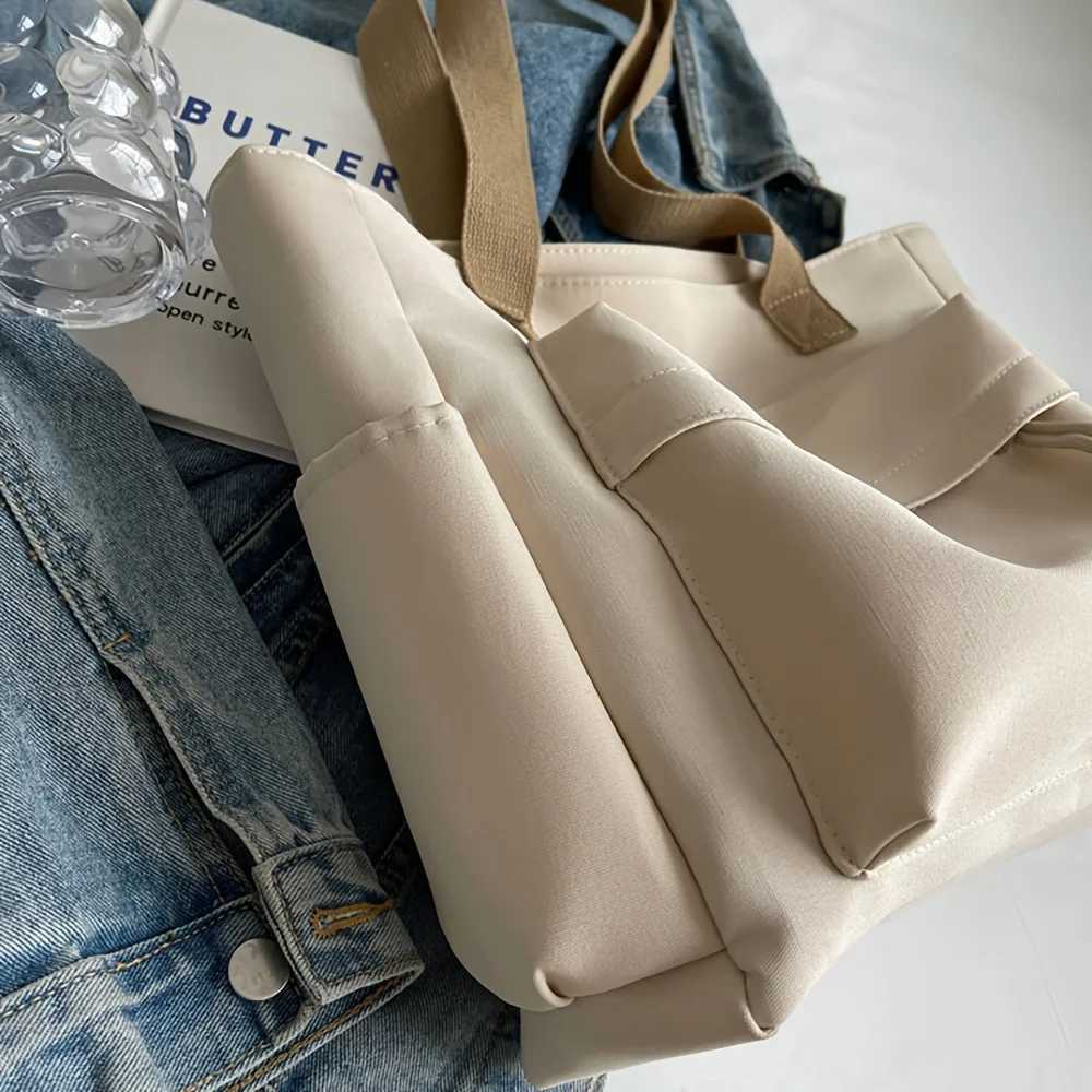 Nylon Tote Bag with Multiple Pockets Lightweight Foldable Design for Office Commute Shopping Fitness Storage Handbag Shoulder Bag G250729