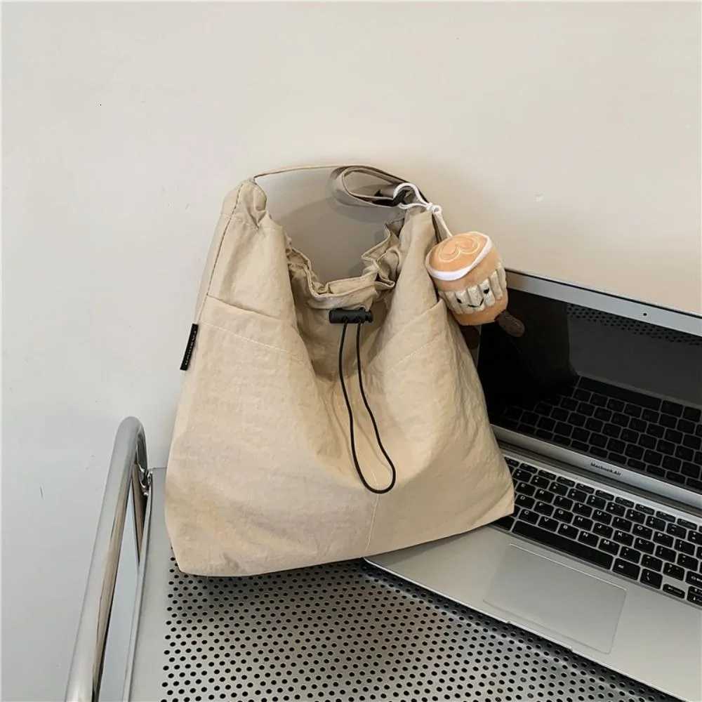 Fashion Travel Casual Nylon Tote Bag Drawstring Shoulder Bag Large Capacity Waterproof Crossbody Bucket Bag Women Y250730