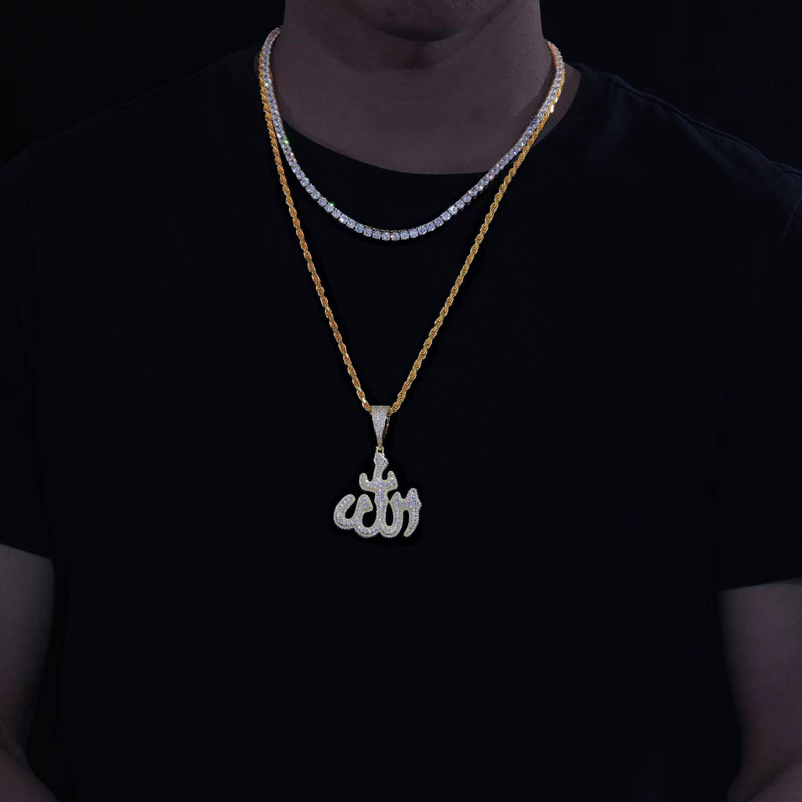 Bling Religious Jewelry 925 Sterling Silver VVS Moissanite Diamond Iced Out Islamic Allah Pendant for Muslim Men Women