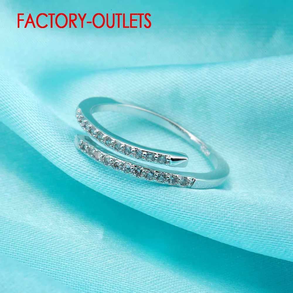 Genuine 925 Sterling Silver Resizable Ring Classic Fashion Jewelry Cubic Zirconia Pave Setting Women Girls Party Anniversary y250730