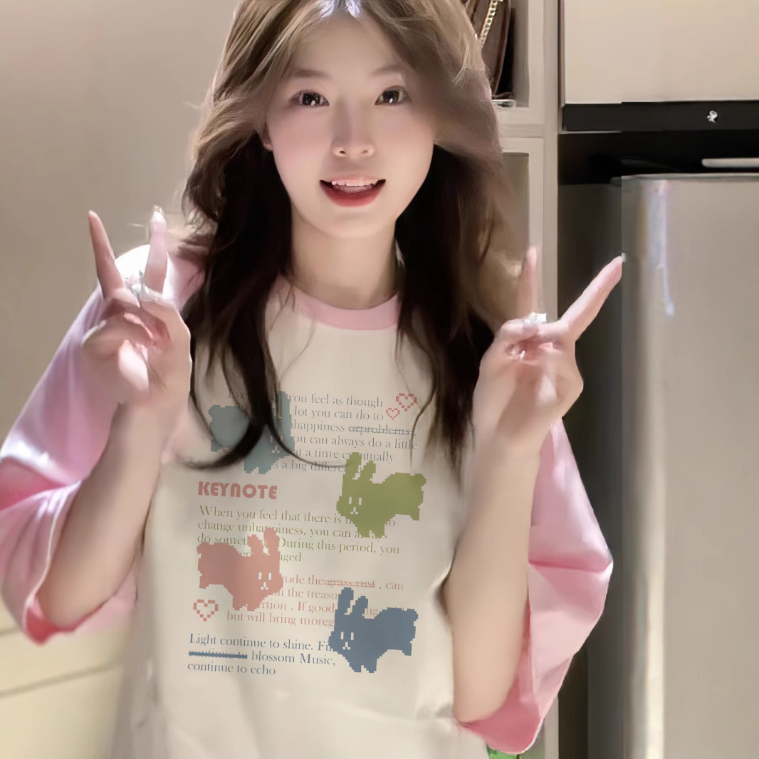 2025 set short sleeved women's T-shirt summer new hot style loose half sleeved high school and high school students new designer T-shirt